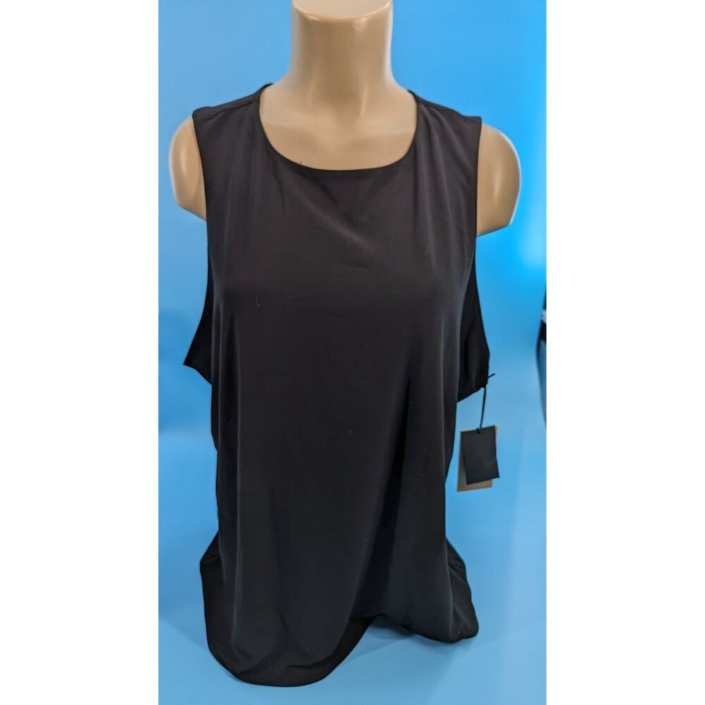HALOGEN New Plus size Shell tank with button back BLACK 3X